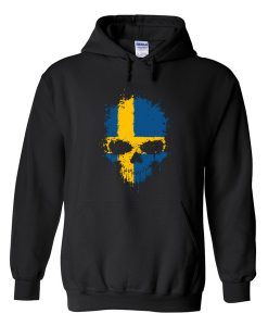 swedish flag splatter skull hoodie